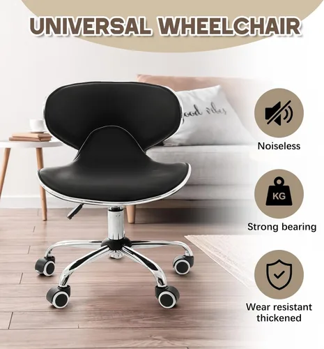 Vista 5 de Silla de pedicura para tecnología de uñas, taburete ergonómico con soporte de espalda, taburete hidráulico ajustable para spa con ruedas, silla