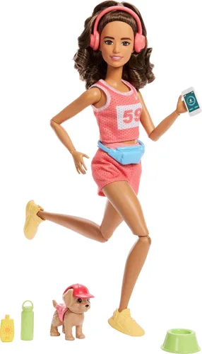 Vista 5 de Barbie Muñeca de corredor de bienestar con estilo hecho para mover