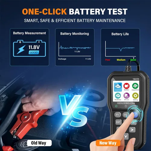 Vista 3 de BluSon YM319 - Escáner OBD2, herramienta de diagnóstico con probador de batería, lector de código de falla del motor con datos en vivo, impresión