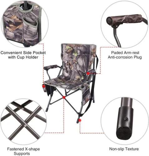Vista 5 de REDCAMP Paquete de 2 sillas de caza de gran tamaño para persianas, sillas plegables portátiles de camuflaje para adultos, asientos de caza