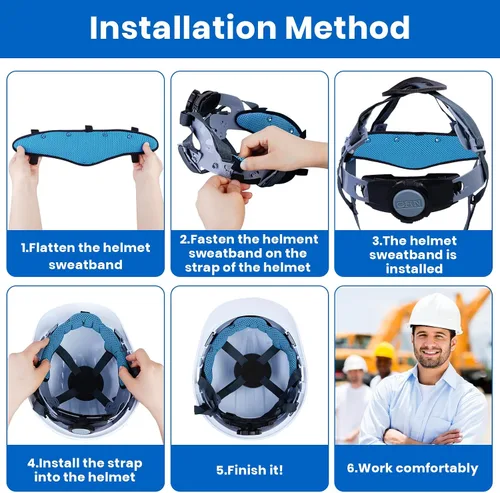 Vista 7 de 9 unidades de bandas de sudor para casco duro, lavables, reutilizables, protectores de sudor, accesorios para cascos de aire, color azul