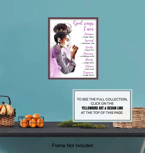 Vista 7 de Arte de pared inspirador con versículo bíblico para mujeres afroamericanas, póster de decoración motivacional para niñas negras, adolescentes, sala