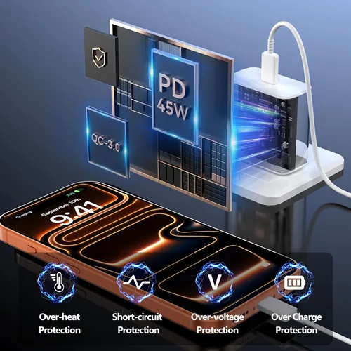 Vista 6 de Cable de carga USB C de 10 pies de largo, cable de carga rápida para iPhone con bloque de cargador de teléfono USBC, cargador tipo C súper rápido