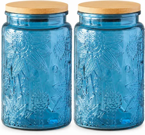 Vista 15 de ANSQU Tarro de vidrio vintage para almacenamiento en encimera de cocina, tarros de dulces con tapas, recipiente de café para café molido, tarro