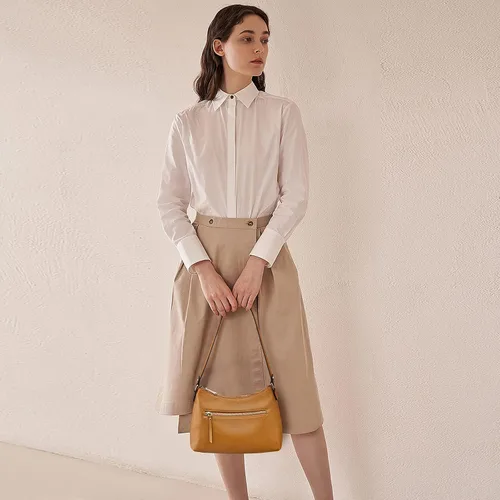Vista 7 de S-ZONE Monederos pequeños de cuero para mujer, bolsos de hombro y bolsos con bolsillo exterior, Marrón