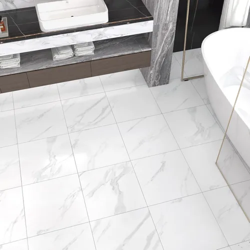 Vista 2 de Azulejos autoadhesivos de mármol blanco para despegar y pegar, azulejos de suelo de cocina impermeables para despegar y pegar, azulejos de mármol