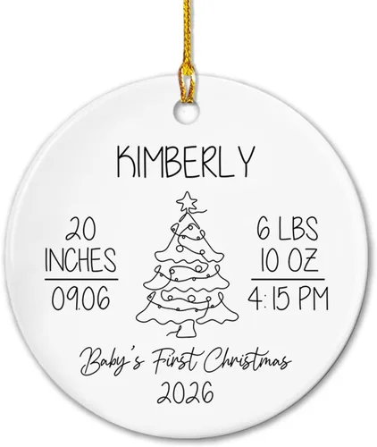 Vista 18 de Adornos de cerámica personalizados con texto en inglés «My First Christmas», bonito adorno de Navidad de gato para bebés, niños, primer recuerdo