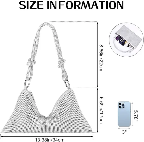 Vista 3 de Evening Bag Clutch Purses for Women, Rhinestones Purse, Sparkling Envelope Evening Bag with Detachable Chain