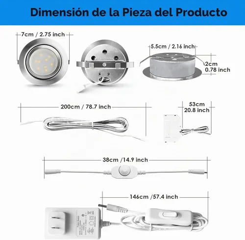 Vista 7 de Luces LED de disco empotradas con cable debajo del gabinete, iluminación regulable, bombilla halógena de 2.4 pulgadas con recorte, accesorios de luz