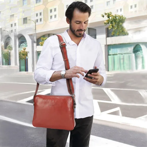 Vista 3 de Banuce Pequeño completo grano italiano bolsa de mensajero de cuero para hombres hombro Crossbody bolsa negocios 9.7 "Ipad Satchel monedero