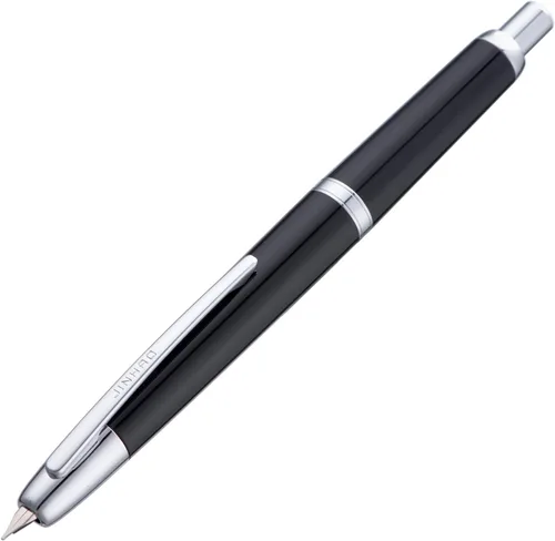 Vista 28 de Jinhao 20 Press Pluma estilográfica, azul oscuro con plumín fino retráctil y juego de convertidor de tinta (clip plateado)