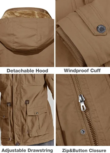 Vista 7 de MAGCOMSEN Men's Winter Coat Military Jacket Fleece Lined Parka Cotton Cargo Jacket