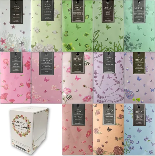 Vista 2 de 13 sobres perfumados para cajones y armarios, 14 paquetes de lavanda, rosa, jazmín, océano, vainilla, sándalo, lino fresco, cerezo, lila, eucalipto