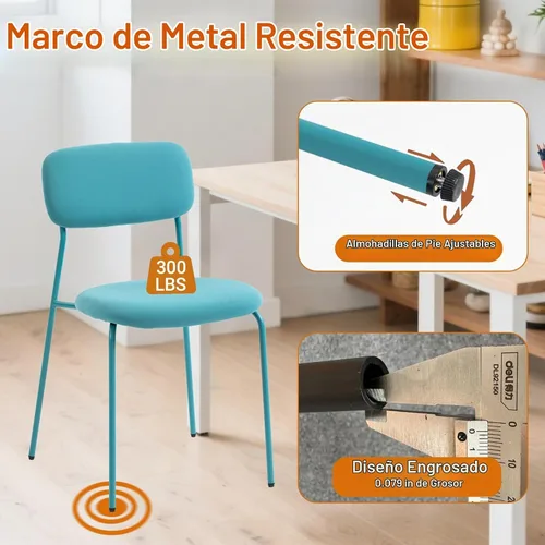 Vista 5 de Sidanli Juego de 4 sillas apilables para sala de espera, tapizadas sin brazos, con cojín cómodo para conferencias, recepción, sala de descanso, Azul