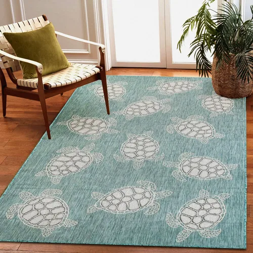 Vista 77 de Liora Manne Marina - Alfombra de área duradera de mezcla sintética tejida a máquina para interiores/exteriores - Gráfico contemporáneo océano global
