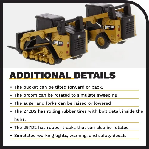 Vista 6 de Diecast Masters Cargador de minicargadora Caterpillar 272D2 a escala 1:64 y accesorios de fijación de riel compacto 297D2, equipo de construcción