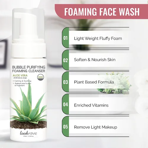 Vista 3 de LOOKATME Jabón facial coreano para pieles sensibles, limpiador para el cuidado de la piel de burbujas a base de agua, limpiador natural de espuma