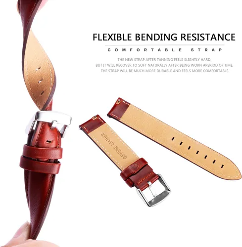 Vista 4 de BINLUN Correas de reloj de cuero suave de liberación rápida, correas de repuesto para hombres y mujeres en negro, marrón, rojo, 0.472 in, 0.512 in