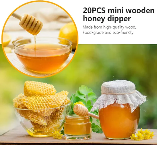 Vista 3 de 25 Piezas Palitos Dispensadores de Miel, Dispensador de Miel de Madera, Mini Palo de Panal de 3 Pulgadas, Palo Agitador de Miel para Dispensar