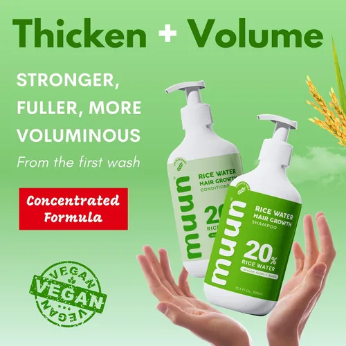 Vista 4 de Muun Champú y acondicionador de agua de arroz para el crecimiento del cabello, regeneración, adelgazamiento del cabello y anti pérdida de cabello