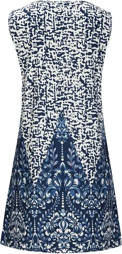 Vista 4 de Vestido corto de verano para mujer, sin mangas, estampado floral, sin mangas, con abertura de cerradura, casual, suelto, vestido de playa, Azul