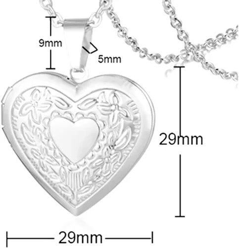 Vista 2 de Jude Jewelers Collar con colgante de acero inoxidable con forma de corazón y patrón floral estilo medallón para fiesta de cóctel, Metal, Circonia
