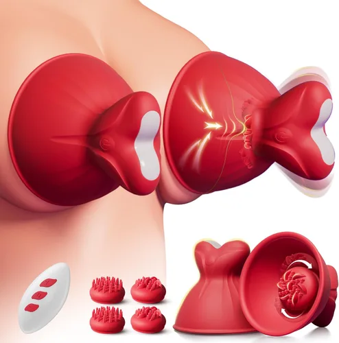 Vista 9 de Juguetes sexuales. Vibrador de pezones para mujeres - Juguetes de estimulación de pezones 5EN1 con 10 modos de rotación amasadora, 4 cabezales