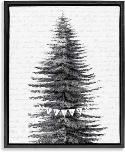 Vista 12 de Stupell Industries Árbol de Navidad cubierto de nieve Believe Holiday Word Design, diseño de letras y forradas Stupell Industries · By Lettered