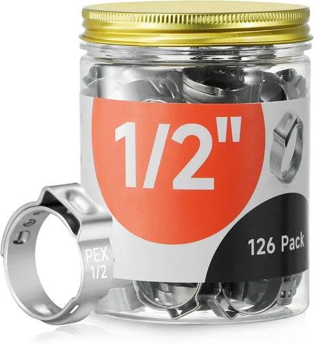 Vista 12 de 60 piezas de anillos de abrazaderas de cincha PEX de 1 pulgada, abrazaderas de manguera de una oreja de acero inoxidable 304, anillos de crimpado