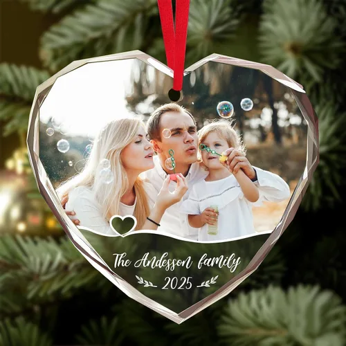 Vista 13 de Adornos de Navidad personalizados 2025 – Decoración de cristal de Navidad personalizada con foto/nombre, adorno colgante de cristal de cristal