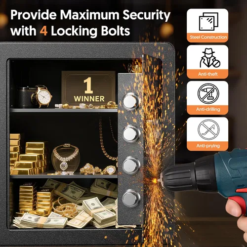 Vista 6 de Locksworth Caja de seguridad electrónica antirrobo de 2.0 pies cúbicos, con bolsa impermeable ignífuga para objetos de valor de dinero, caja
