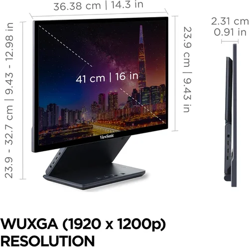 Vista 5 de ViewSonic VP1656 Monitor portátil IPS de 15.6 pulgadas 1200p con alimentación de 2 vías 40W USB C, validado por Pantone, calibrado de fábrica