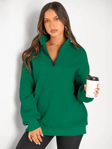 Vista 2 de Trendy Queen Womens Oversized Sweatshirts Hoodies Half Zip Pullover Fall Fashion Outfits 2024 Y2k Clothes