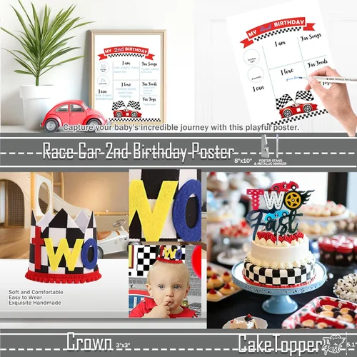 Vista 4 de Decoraciones de Cumpleaños Two Fast – 131 Piezas de Suministros para Fiestas de Cumpleaños con Temática de Autos de Carreras con Fondo Two Fast