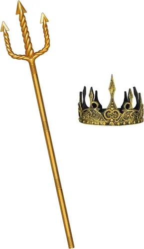 Vista 7 de Tridente dorado de 54 pulgadas King Neptune Trident accesorio para disfraz de Tridente Poseidón de plástico para decoración de Halloween