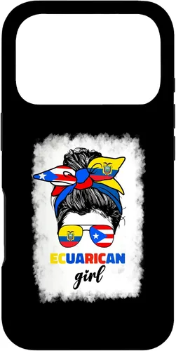 Vista 30 de Funda para iPhone 16, mitad ecuatoriana y puertorriqueña Rico Ecuador Flag Girl Mix