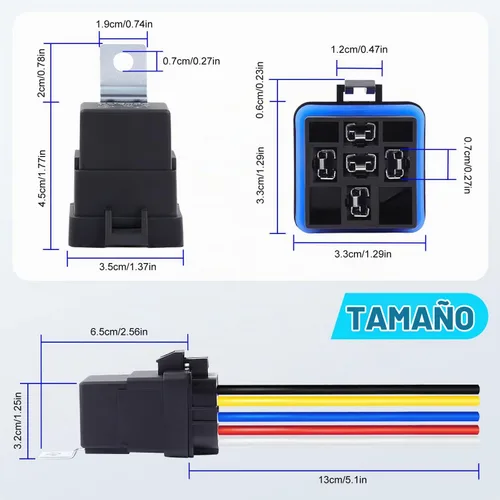 Vista 3 de Delgada Relé de 40/30 amperios 12 V impermeable para automóvil, 5 pines SPDT con juego de enchufes de arnés 14 AWG cables de cobre para barco