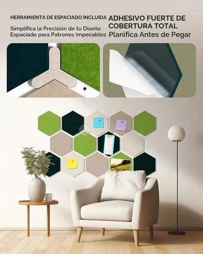 Vista 2 de MaxGear 8 Piezas Azulejos de Tablero de Corcho de Fieltro Hexagonales, Verde Autoadhesivos DIY Tablón de Anuncios Tablero de Pines para Oficina