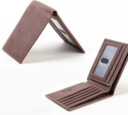 Vista 3 de Lositto Cartera de cuero de grano superior con bloqueo RFID para hombres, excelente como plegable de viaje