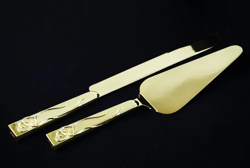 Vista 2 de Cuchillo de cristal para tostar de boda de oro y servidor de pastel de boda grabado personalizado