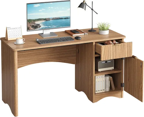Vista 8 de Bestier Escritorio para computadora con cajón, escritorio de oficina de 47 pulgadas con armario de almacenamiento, escritorio de madera moderno