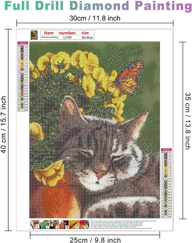 Vista 2 de KEOOID Kits de pintura de diamantes de flores para adultos, niños y principiantes, arte redondo con gemas de gato y mariposa con diamantes 5D