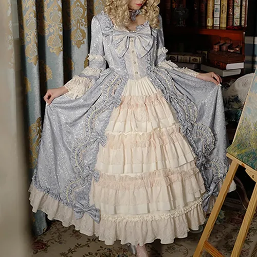 Vista 2 de YSLMNOR Disfraz de Marie Antonieta para mujer, vestido del siglo XVIII, vestido de fiesta victoriano barroco