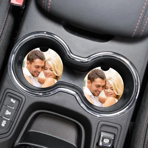 Vista 4 de Posavasos personalizados para automóvil, para portavasos de automóvil, añade tu imagen, texto, logotipo, absorbente con agarre en la punta