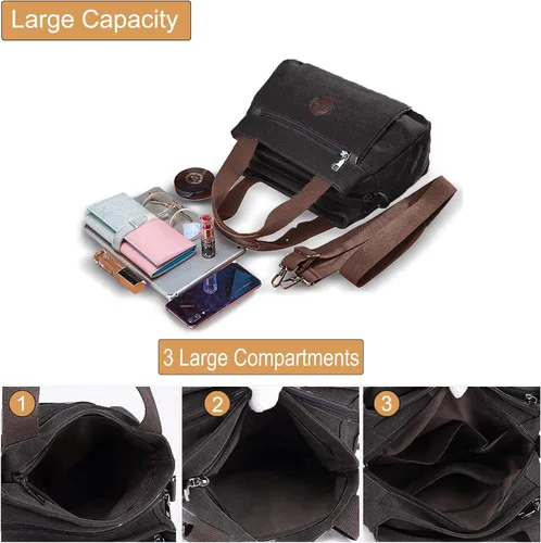 Vista 4 de Lytosmoo Women Canvas Hobo Crossbody Shoulder Tote Bag Vintage Multi-pocket Handbags Casual Purse Messenger Work Bags