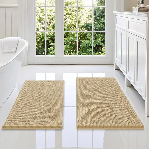 Vista 121 de Juego de alfombras de baño Smiry de 2 piezas, suave alfombra absorbente de chenilla y juego de alfombra en forma de U para inodoro, alfombra de baño