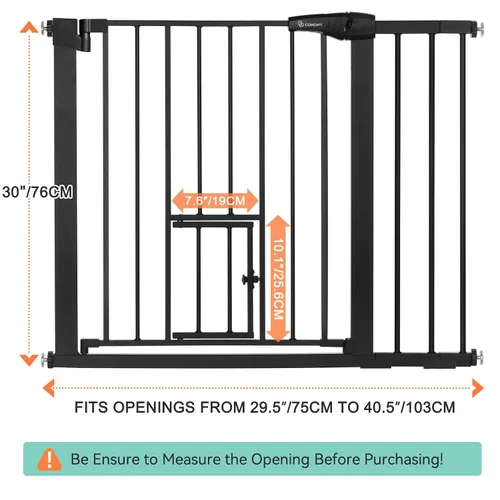 Vista 7 de COMOMY Puerta de bebé con cierre automático con puerta para gatos, puerta extra ancha para perros de 29.5 a 40.5 pulgadas para puertas de casa