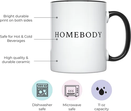 Vista 2 de YouNique Designs Homebody - Taza de café de 11 onzas, taza de café para introvertidos, lindas tazas de café para mujeres, tazas de café más
