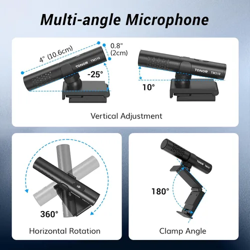 Vista 5 de TONOR Micrófono de conferencia USB para portátil, micrófono ajustable para computadora con botón de silencio e indicador LED, microfono para zoom