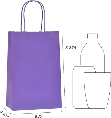 Vista 2 de Nexmint Bolsas de regalo de papel kraft morado: paquete de 12 bolsas de regalo pequeñas con asa (8.5 x 5.5 pulgadas) para cumpleaños, vacaciones